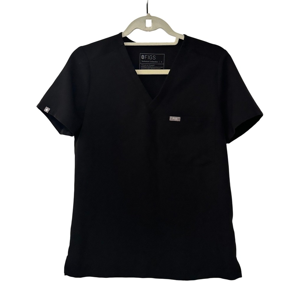 FIGS Catarina One Pocket Scrub Top Black V-Neck Short Sleeve Women's Size Small
